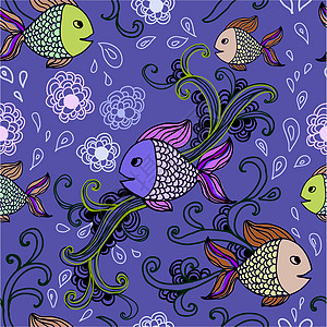 蓝色的鱼抽象风格的鱼类模式设计图片