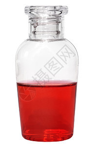 白色背景上红色液体的小小瓶图片