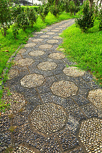 在中国花园中的中文本路径农村公园岩石园林曲线人行道绿化石头草地脚步图片