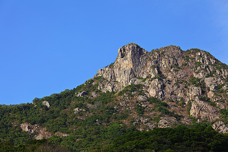 香港的狮子石市中心晴天头脑岩石爬坡狮子地标精神天空城市图片