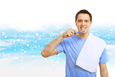 带牙刷的年轻人成人微笑女士男性预防牙医刷子牙科浴室男人图片