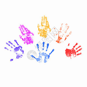 人手的彩色指纹教育邮票烙印童年拇指绘画染料工艺手印棕榈图片