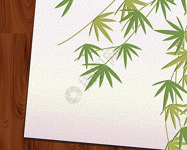 在日本纸上印有木板上的竹叶图片