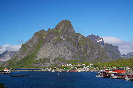 Reine 图片城大豆全景红色旅游山脉峡湾胜地山峰风景图片