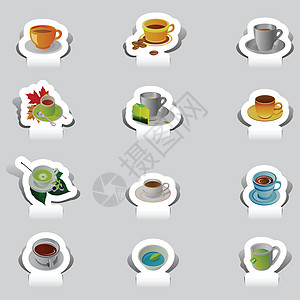 切纸切割各种茶和咖啡杯图片