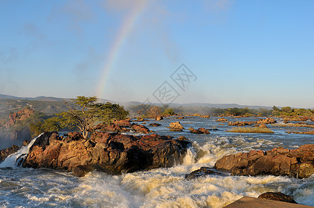 纳米比亚鲁阿卡纳瀑布日出苦烯科兰瀑布岩石峡谷悬崖橙子急流洪水巨石图片