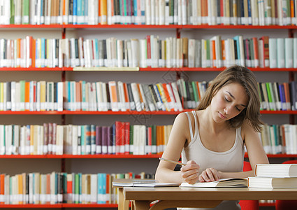 图书馆智力摄影成人学生长发学习女性教育大学生图书图片