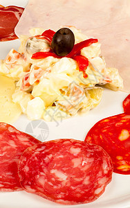 西班牙语开胃菜起动机服务午餐猪肉吃饭香肠冷鲜肉沙拉画幅塔帕图片