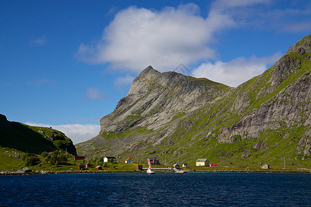 在 Lofoten 上的 Fjord山脉山峰钓鱼大豆风景旅游全景胜地村庄峡湾图片