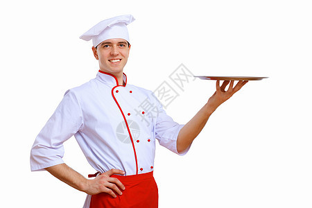 厨师持有空托盘工人服务员餐厅烹饪金属职业男性围裙合金男人图片
