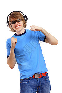 快乐微笑的年轻男子舞蹈岩石演员霹雳舞者冒充行动男人派对姿势运动成人图片