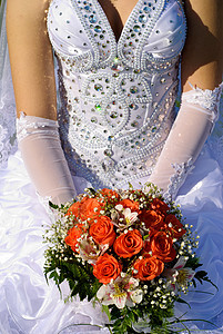 新娘花束婚姻庆典红色婚礼女性结婚新人玫瑰妻子背景图片