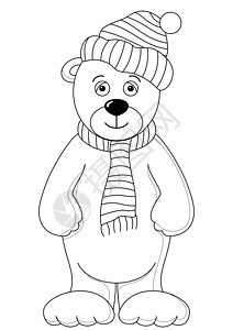 穿着帽子和围巾的泰迪卡通片哺乳动物婴儿捕食者动物群幼兽草图童年动物园绘画图片