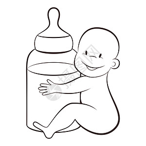 带瓶子的婴儿享受牛奶艺术邀请函香椿食品插图孩子母性女儿图片