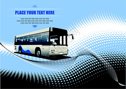 带有城市公共汽车图像的蓝点背景 矢量插图驾驶力量轿车轮子轮胎速度运输奢华燃料金属图片