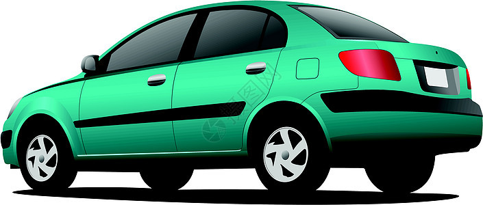 路上有绿色彩色轿车 矢量插图运动轮子燃料奢华力量速度驾驶紫色金属运输图片