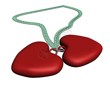 两个红心项链宝石礼物金子装饰品珠宝红色白色圆圈插图金属图片