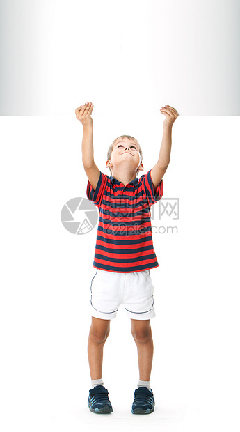 男孩拿着横幅空白快乐派对教育框架推介会幸福衣服学校海报图片
