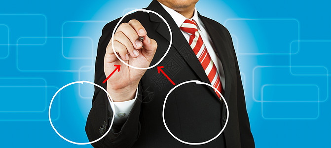 商业人绘制圆形图经理教育红色合作男人圆圈图表工业伙伴人士图片