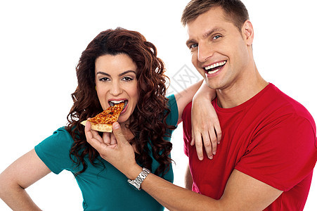 男朋友要她女儿吃热披萨食欲女性男人快乐女士关爱香肠夫妻成人女朋友图片