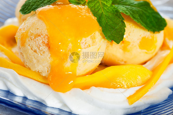 芒果冰淇淋草本植物牛奶蓝色薄荷水果玻璃香草果味奶油食物图片