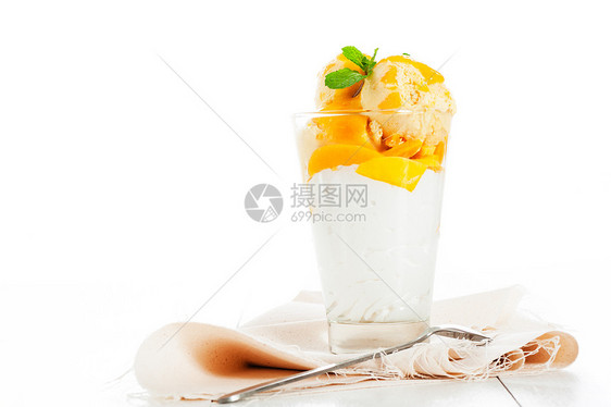 芒果冰淇淋奶制品奶油玻璃美食水果蓝色橙子薄荷牛奶食物图片