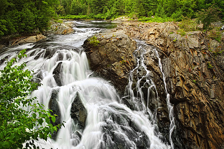 加拿大安大略省北部的瀑布 加拿大白色岩石绿色石头急流荒野溪流森林公园植物图片