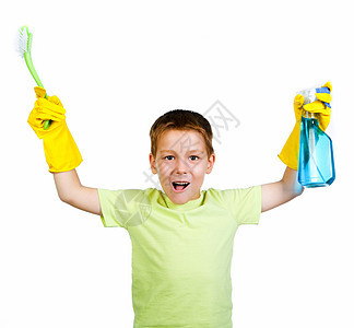 带洗涤剂的小男孩图片