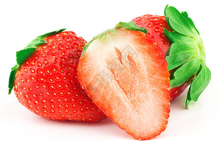 绿叶草莓甜点小吃叶子种子白色绿色红色水果食物饮食图片