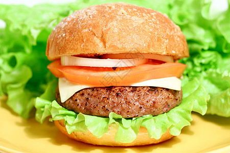 汉堡包面包洋葱红色食物芝麻牛肉垃圾绿色宏观包子图片