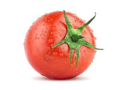有绿叶和滴子的番茄蔬菜美食健康剪裁水果红色活力宏观食物白色图片