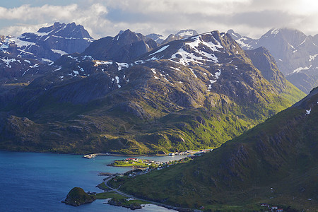 挪威峡湾风景山脉全景山顶图片