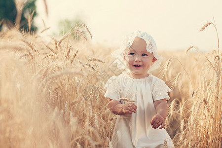 阳光小麦田的笑孩子粮食场地小麦生长喜悦收成微笑农村干草农业图片