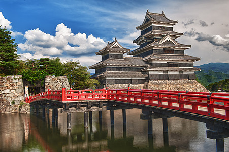 松本城堡日落旅游游客天空武士护城河城市石头墙壁文化图片