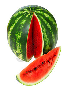 孤立的新鲜西瓜和切片小吃热带浆果摄影饮食种子食物圆圈水果厨房图片