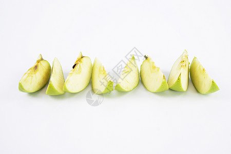 一套绿苹果水果 与叶叶分离图片