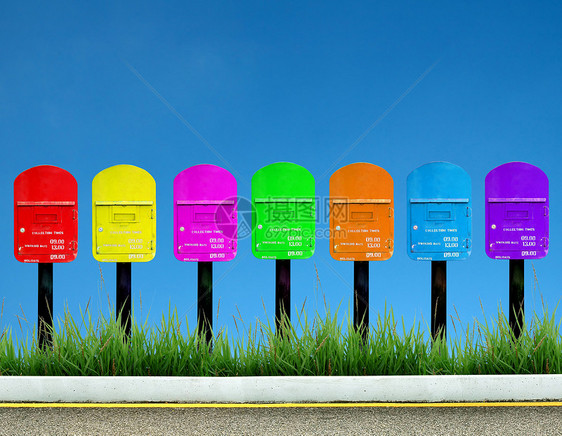7色邮箱邮政粉色信箱木头天空邮件街道送货白色盒子图片