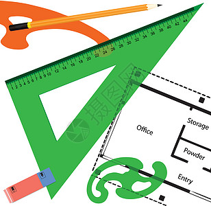 绘图工具划分橡皮教育直尺三角形塑料插图数字办公室知识图片