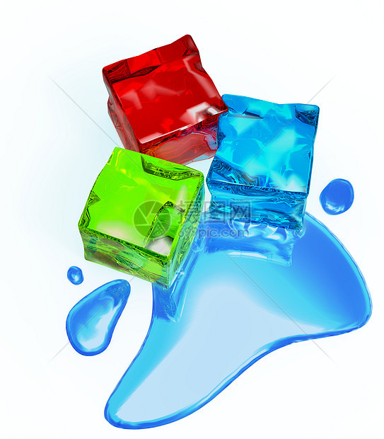 不同颜色的立方体果冻和冰水晶天气明胶老化冻结小吃蓝色甜点食物葡萄糖图片