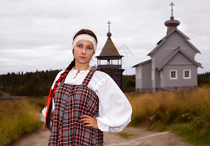 俄罗斯世界杯身着民族服装的俄罗斯女孩背景