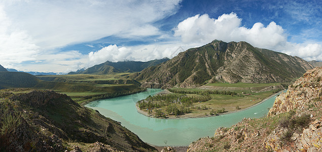 阿尔泰山脉 美丽的高地景观 俄罗斯 西伯利亚天空森林顶峰空气地形荒野风景山腰全景木头图片