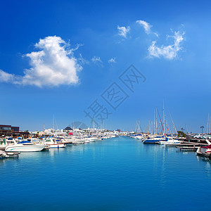 兰萨罗特马里娜鲁比孔普拉亚布兰卡蓝色桅杆海洋景点村庄反射海岸港口地标码头图片