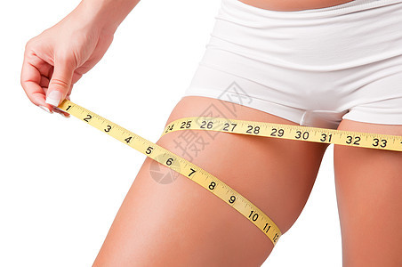 饮食时间女孩磁带重量调子肥胖尺寸美丽棕褐色女士大腿图片