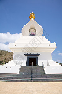 佛教寺庙天空宗教地标神社冥想文化圆顶入口蓝色教会图片