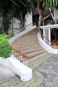 石头楼梯途径白色蓝色建筑小路水泥通道梯子旅行红色图片
