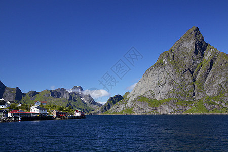 Lofoten全景大豆渔港山脉风景峡湾山峰图片