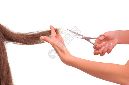 切割年轻女性的理发师职业工具头发剪发微调器棕色工作美容师造型沙龙图片