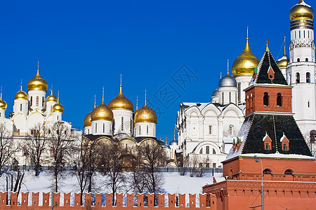 莫斯科克里姆林宫和教会圆顶蓝色纪念碑建筑学博物馆大教堂金子历史正方形宗教图片