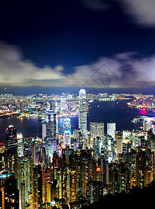 晚上在香港旅游玻璃天空旅行场景港口城市办公室码头顶峰图片