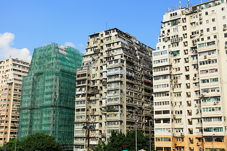 香港拥挤的大楼住宅高楼天空城市摩天大楼多层生活抵押建筑地板图片